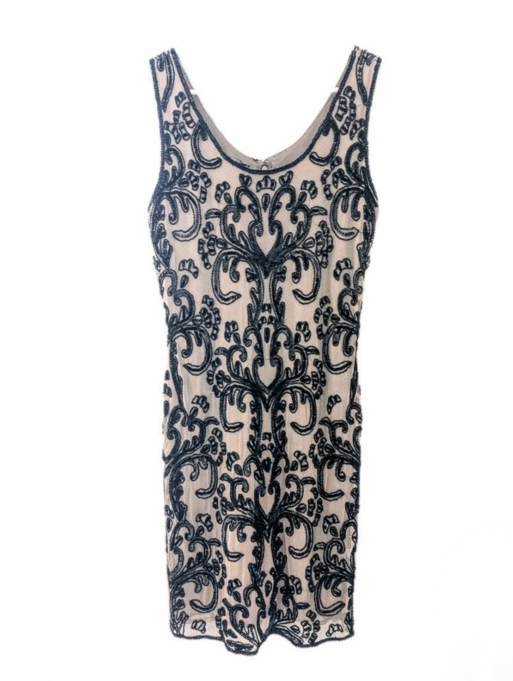 Pisarro Nights Black and Cream Embroidered Mini Dress